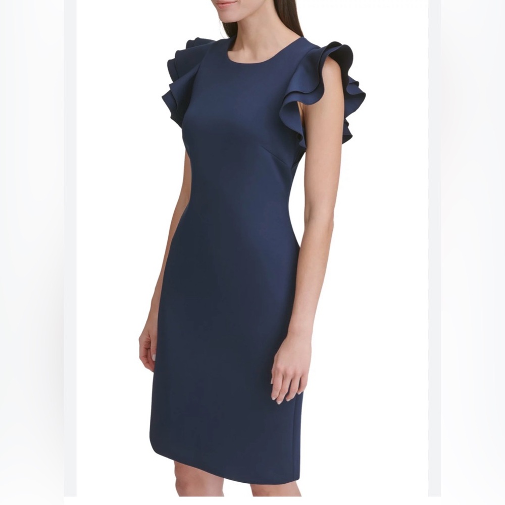 NWT Tommy Hilfiger Ruffle Sleeve Sheath Dress Navy Size 12